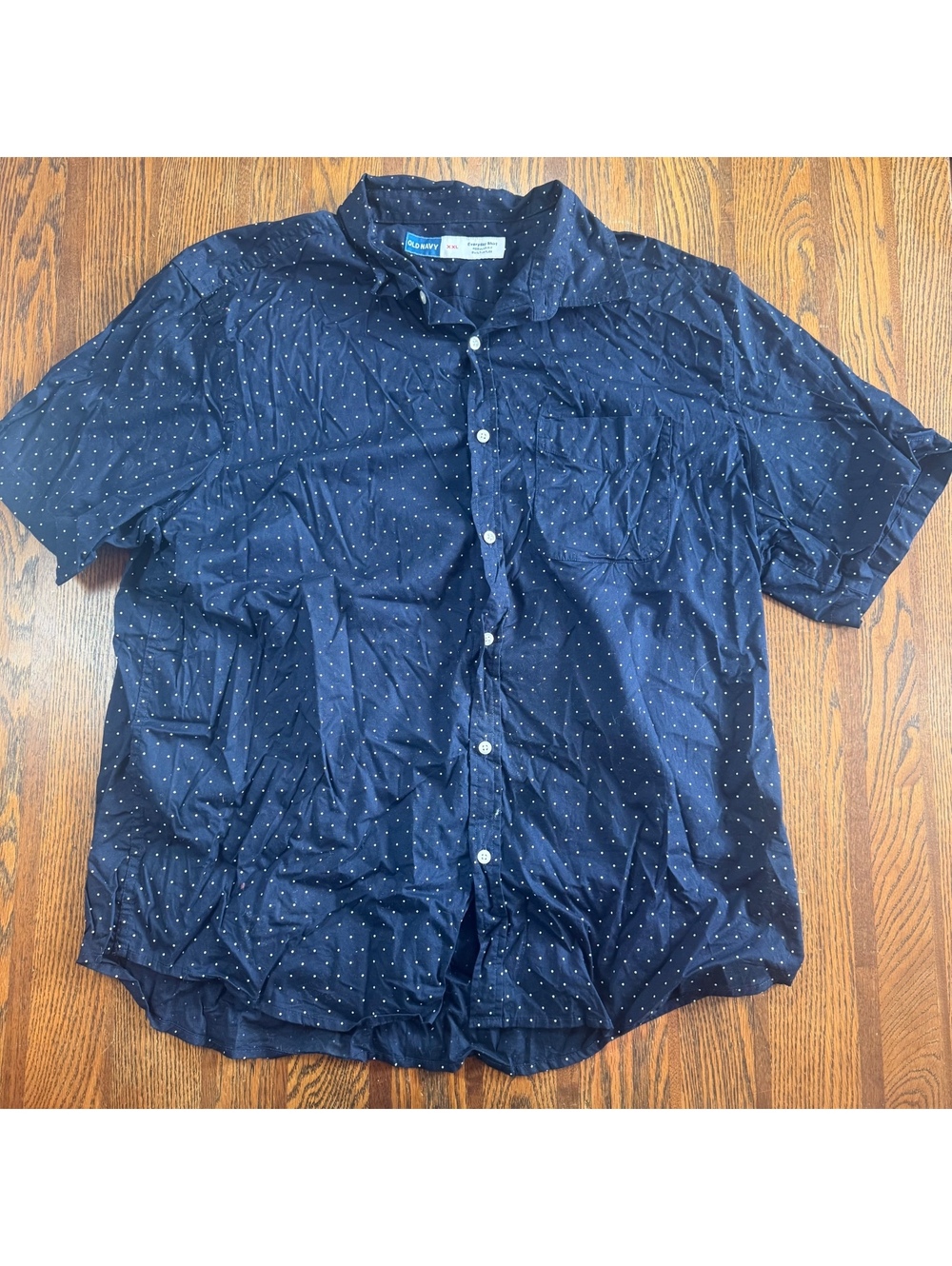 Old Navy Everyday Shirt Men XXL Navy Blue Polka Dot Short Sleeve Button Up